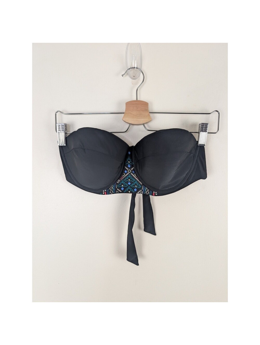 Xhilaration Large L Black Bikini Top Embroidered Strapless Tie Back Y2k New